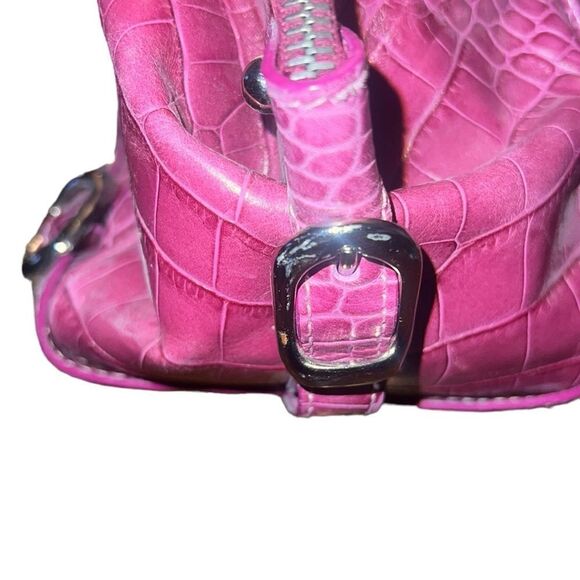 Jennifer Scott Fuchsia Leather Crocodile Print Handbag - Picture 4 of 6